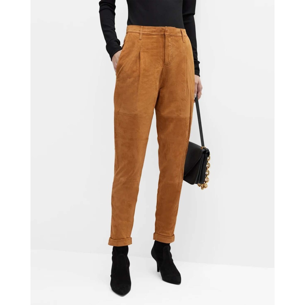 NWT‎ AS by DF Denise Upcycled Suede Trousers Clay Women's Size 8 Pleated Front